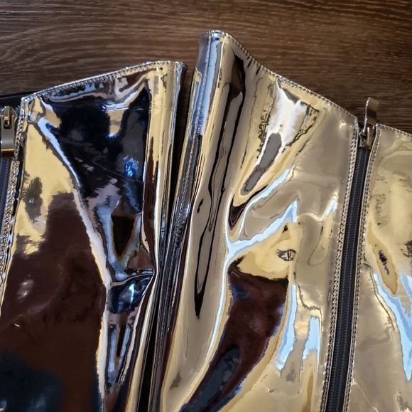 Women's Knee High Boots Pointed Toe Stiletto Heel Metallic Zipper Boots size 10 - Picture 9 of 14